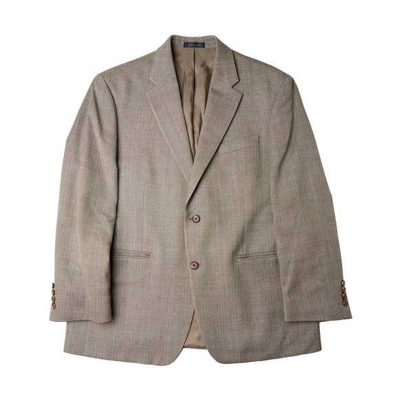 Vtg Lauren Ralph Lauren Blazer 42R Tan Plaid Wool Jacket Single Breasted Notch - Picture 1 of 9